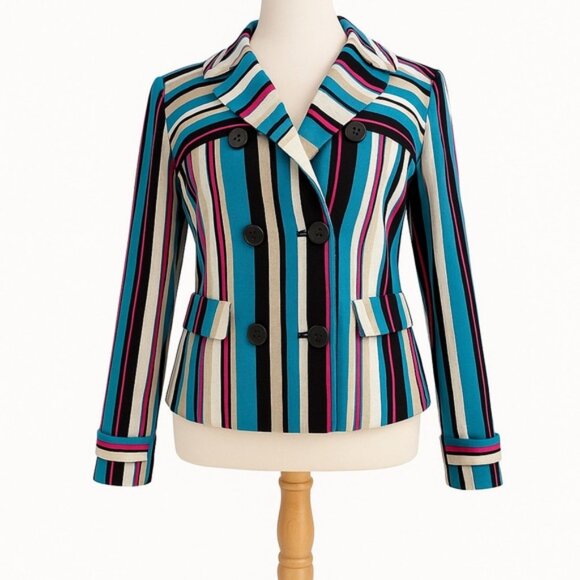 Vintage Style Jones NewYork Striped Blazer 8 Bold Statement Jacket Gallery Event - Picture 2 of 14